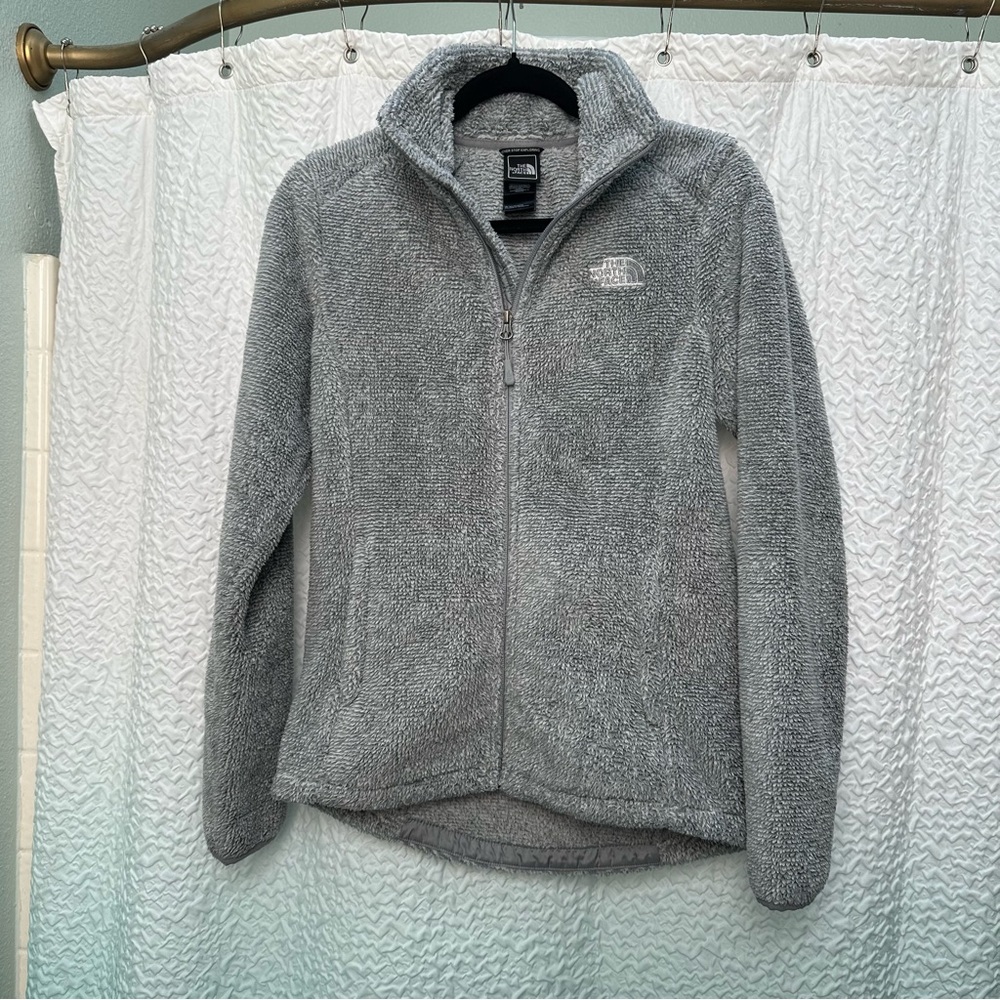 Women’s The North Face Gray Teddy Jacket Cozy Fleece Stand-Up Collar S